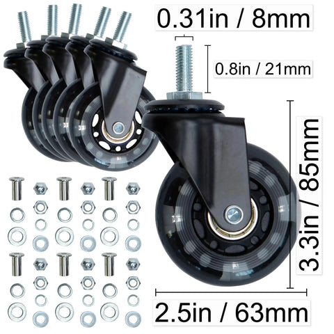 Heavy Duty Creeper Caster Wheels Set Of Six With Two And A Half Inch Polyurethane Rollers And Industrial Steel Bearings