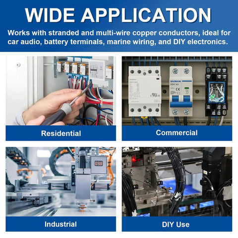 Wide application areas for 1800-Piece Tinned Copper Crimp Connectors Kit With Insulated Ferrules In AWG 22 To 8.