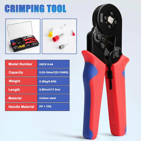 Ferrules Crimping Tool Kit With 1700 PCS Assorted Wire Ferrules Self Adjusting Ratchet Crimper For AWG 23-7 0.25-10mm2