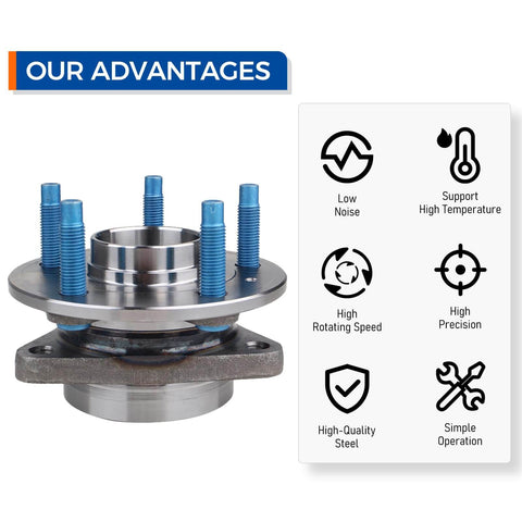 Side view of 513315 Front Wheel Bearing Hub Assembly fits 2011 to 2015 Chevy Cruze and 2016 Cruze Limited with icons for features.
