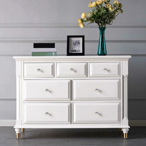 White dresser with Crystal Glass Cabinet Knobs 30mm Ball Shape Pulls Set of 20 With Screws for Cabinets Drawers; elegant and sparkling design.