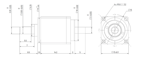 CS Mini-08 ≤50mm Harmonic Drive Gear Ratio 100:1 - Strain Wave Gear Reducer technical drawing and dimensions