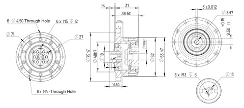 CS-17 Φ79mm Harmonic Drive Gear Ratio 80:1 - Strain Wave Gear Reducer technical drawing dimensions diagram