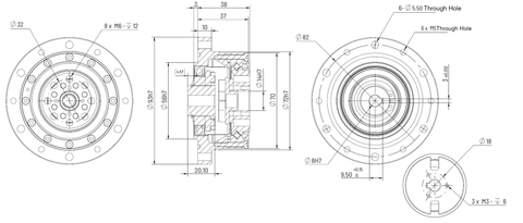CS-20 Φ93mm Harmonic Drive Gear Ratio 30:1 - Strain Wave Gear Reducer technical diagram and measurements
