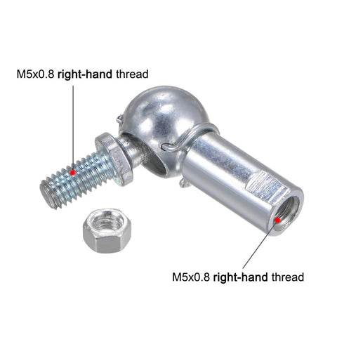 4pcs CS8 M5 Angle Ball Joint with M5x0.8 Right Hand Thread, A3 Steel Self Lubricating Ball Socket Rod Ends for Motion Transfer