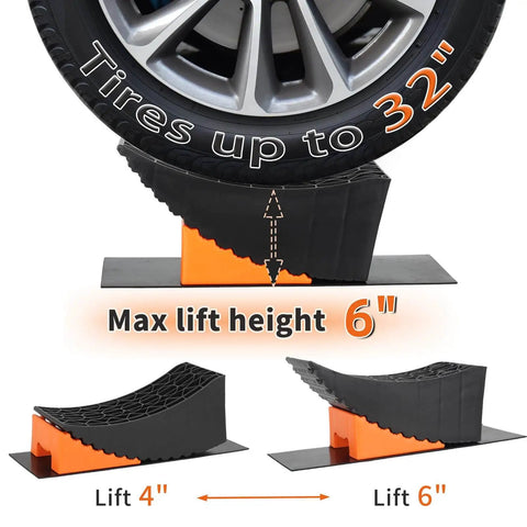 Curved Leveling Blocks For RV And Travel Trailer With A 6 Inch Lift For Easy Tire Change On Tandem Axle Wheels Without A Jack