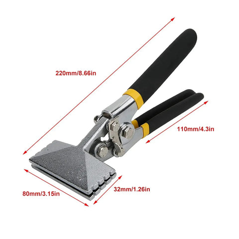 Curved Metal Sheet Seaming Pliers Heavy Duty Manual Bender with non-slip grip, 220mm length, flat head for metal fabrication projects.