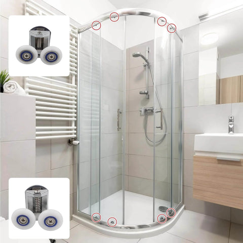 26mm Shower Door Rollers 4PCS Sliding Replacement Wheels Set with Double Twin Top and Bottom Runners for Curved Glass Shower Doors