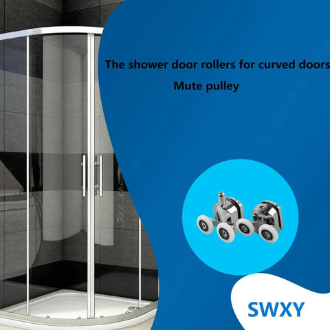 8 Piece Shower Door Roller Set, 23mm Aluminum Alloy Replacement Rollers for 4 to 6mm Glass Doors with Anti Collision Block shown installed