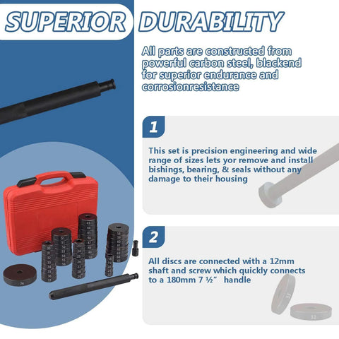 52 in 1 Custom Bushing Driver Set with red case and multiple bushing drivers, designed for superior durability and corrosion resistance.