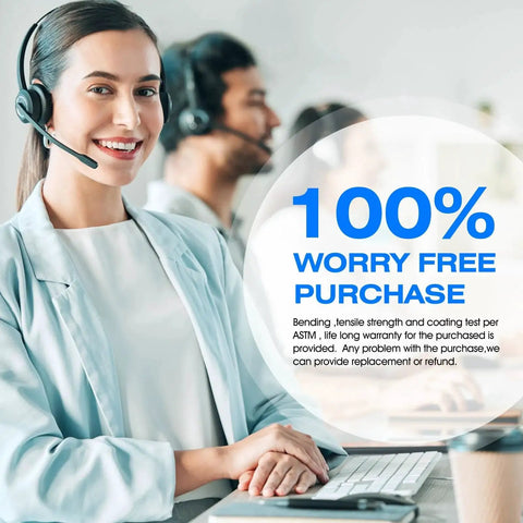 Customer service representative in a call center promoting 100% worry-free purchase warranty and satisfaction guarantee