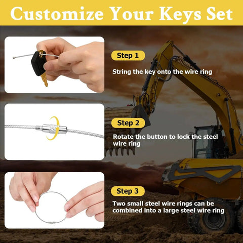 Customize your 105 Pieces No Duplicate Heavy Equipment Keys Master Set with wire ring assembly steps.