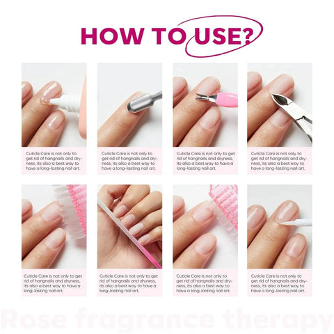 Step-by-step guide for using Cuticle Remover Kit With Cream And Oil Pusher Trimmer Nipper 7 Piece DIY Manicure Set For At Home Prep