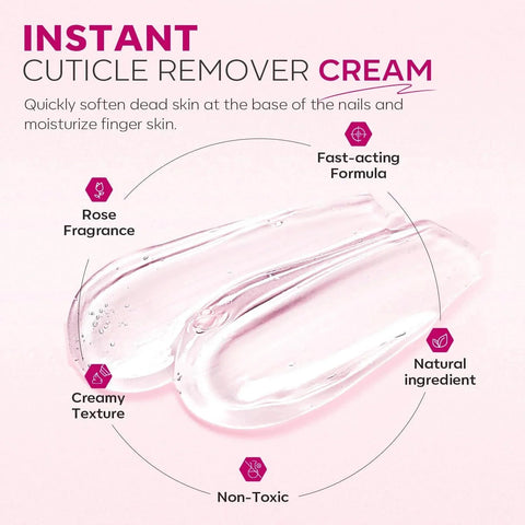 Cuticle Remover Kit With Cream And Oil Pusher Trimmer Nipper 7 Piece DIY Manicure Set For At Home Prep showing cuticle remover cream.