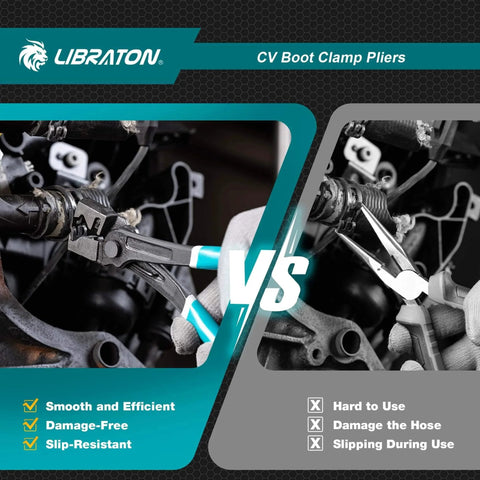 CV Boot Clamp Pliers For Clic And Clic-R Clamps 7 Inch Heavy Duty Spring Loaded Hose Clamp Tool shown in use on engine