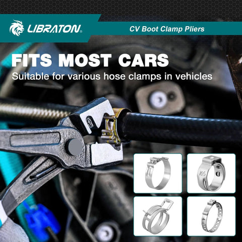 CV Boot Clamp Pliers For Clic And Clic-R Clamps 7 Inch Heavy Duty Spring Loaded Hose Clamp Tool in use on vehicle clamp