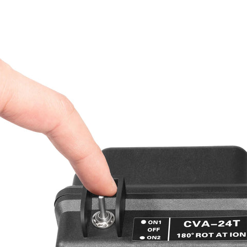 Close-up of CVA 24T Valve Actuator For 24VAC Control Systems showing finger adjusting the switch for operation.
