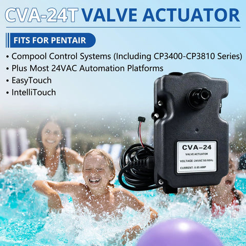 SPORDA CVA-24T valve actuator, black plastic housing, 24VAC, 3-wire, fits Pentair 263045