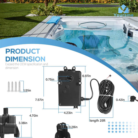 CVA 24T Valve Actuator for 24VAC control systems, dimensions shown with 25-foot cable, designed for pool and spa valves.
