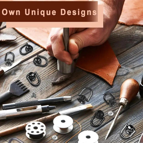 Crafting tools and 40 Pcs D Ring Stud Screw Set With Rotatable Ball Post Heads in black tin alloy for DIY leather projects