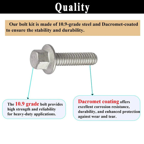 12 Piece Exhaust Manifold Header Bolt Kit For LS Series Engines LS1 LS2 LS3 LSX LT showing Grade 10.9 steel bolt with Dacromet coating.