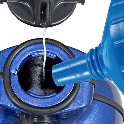 Dark blue marking chalk delivers clear, bold snap lines with an ultra-fine semi-permanent formula, easy-fill nozzle in use
