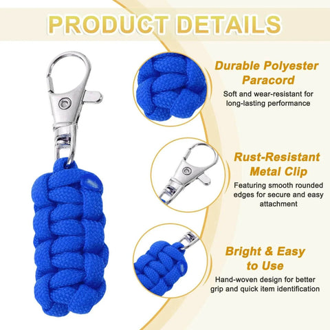 Paracord Zipper Pulls 80mm Polyester Replacement With Metal Clasp 6 Pack Dark Blue For Backpacks Luggage Clothing, product details on durability, clip, and design