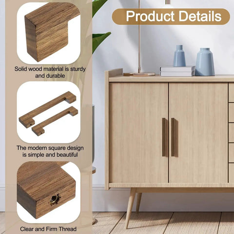 Eight Piece Solid Wood Drawer Pulls With Screws In Dark Walnut Finish showcased on a modern cabinet.
