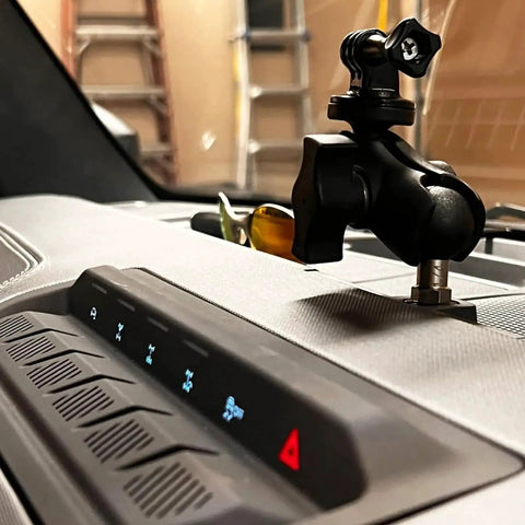 1 Inch Ball Mount Base With 1/4-20 Threaded Bolt Stainless Steel With TPU Coated Ball installed on car dashboard