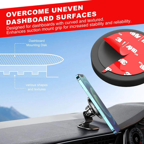 Heavy Duty Double Sided Mounting Tape 40 Piece Pack in use with phone holder on dashboard showcasing waterproof pads