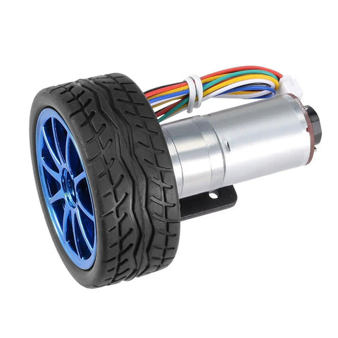 DC 12V Encoder Gear Motor 65mm Full Metal Geared Motor with Mount Bracket and Wheel Kit, ideal for smart car projects, side view