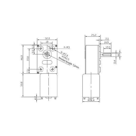 Technical diagram of Gear Reduction Motor, DC 12V High Geared Motor Reduction Motor with Encoder Srong Self Locking, Motor Worm, 40RPM.