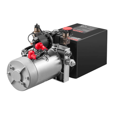 4 Quart DC 12V Hydraulic Power Unit for Dump Trailers With Double Acting Pump, 3200 PSI Max Relief Pressure, 0.91 GPM Flow, Metal Reservoir, Black Finish, Heavy Duty Lift and Lower By Vevor.