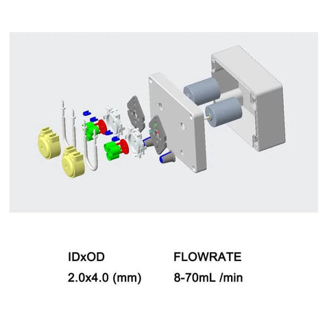 Exploded view of DC 12V Adjustable Peristaltic Liquid Dosing Pump, Dosing Head, 8-70 ml/min with Adapter for Chemicals, EK1971