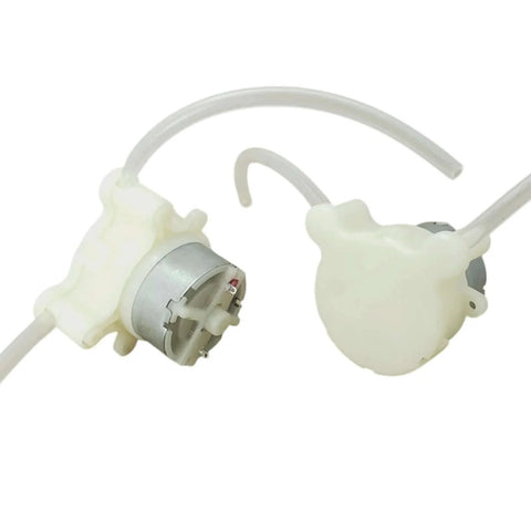 2PCS DC 5V micro peristaltic pump small flow metering self-priming pump shown with clear tubing attached.