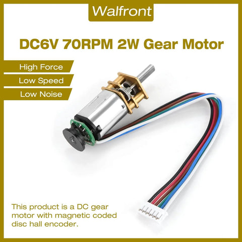 DC 6V 2W Micro Speed Reduction Motor Mini Motor with Magnetic Coded Disc Hall Encoder (70RPM) showing main components
