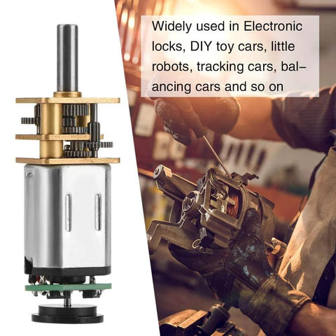 DC 6V 2W Micro Speed Reduction Motor Mini Motor with Magnetic Coded Disc Hall Encoder (70RPM) shown in workshop setting