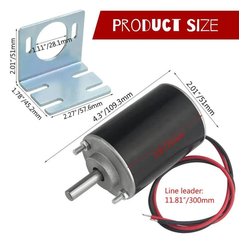 DC Motor 12/24V 30W High Speed CW/CCW Permanent Magnet Motor (12V DC 3500RPM) with 37mm mounting bracket and wires