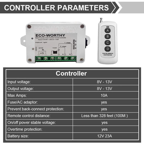 ECO-WORTHY forward/reverse DC motor controller kit with wireless remote; 8V–35V input, 12V/24V module