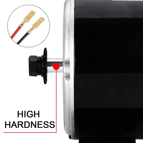 Side view of Small Brushed Permanent Magnet Electric Motor for E Scooter Drive Speed Control 24V 350W 3000RPM showing connection terminals.