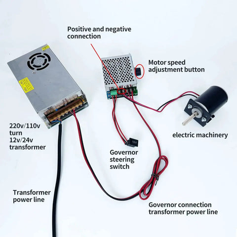 High Torque DC Motor 12V/24V Permanent Magnet CW CCW 30W 3500/7000 RPM with transformer and speed controller connections