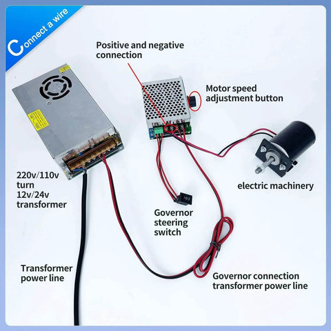High Torque DC Motor 12V/24V DIY Project Quiet Motor Permanent Magnet Motor with Cable Connector, transformer, and connections