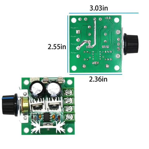 12V 30W Permanent Magnet DC Motor, 3000RPM High Speed CW/CCW Electric Gear Motor for DIY Generator and 12V-40V 10A PWM DC Motor Speed Controller Fan Controller with Knob-High Efficiency showing front circuit board view