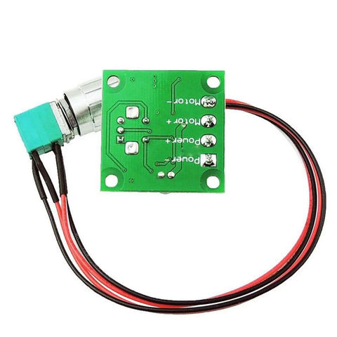 DC Motor Speed Controller 1.8V To 15V 2A PWM Variable Regulator with green circuit board and wiring