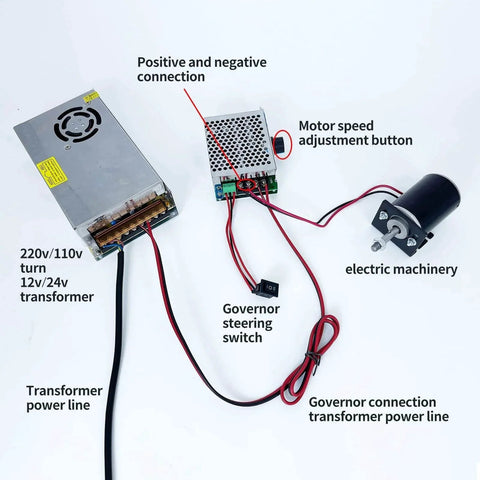 High Torque DC Motor 12 V/24 V Permanent Magnet Motor Mini DC Motor DIY Generator Motor 30W CW/CCW with Moun set up with transformer and connections.
