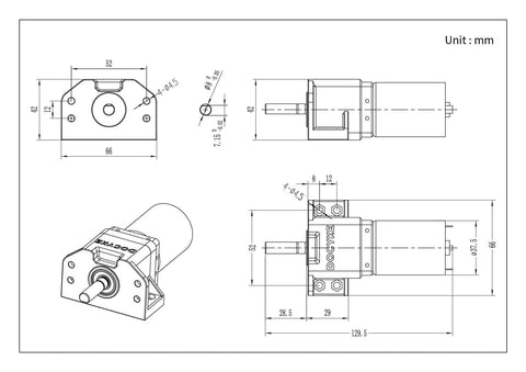 Technical drawing of 6v 12V18V 24v 200W-DC Planet Gear Motor 350kg.cm High Torque Mini Metal Geared Motor. Dimensions and details shown.