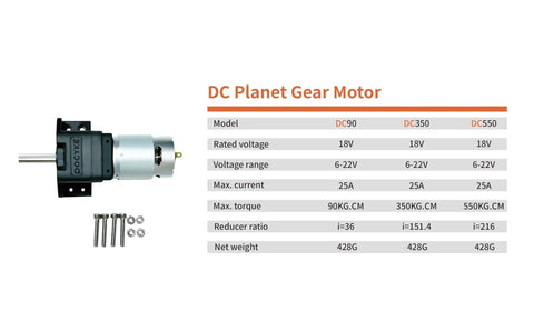 6v 12V18V 24v 200W-DC Planet Gear Motor 350kg.cm High Torque Mini Metal Geared Motor with specs chart