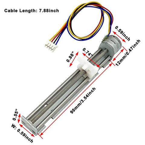 DC 5V 9V 12V Two Phase Four Wire Stepper Motor Linear Rail Kit with 90mm stroke, lead screw, metal body, plastic slider, cable length 7.88 inch