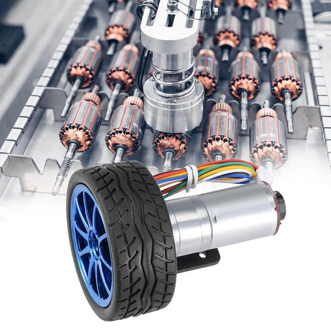 DC12V Encoder Gear Motor with Mounting Bracket, 65mm Magnetic Motor for Smart Car Robot Model DIY(130RPM) with wheel attachment