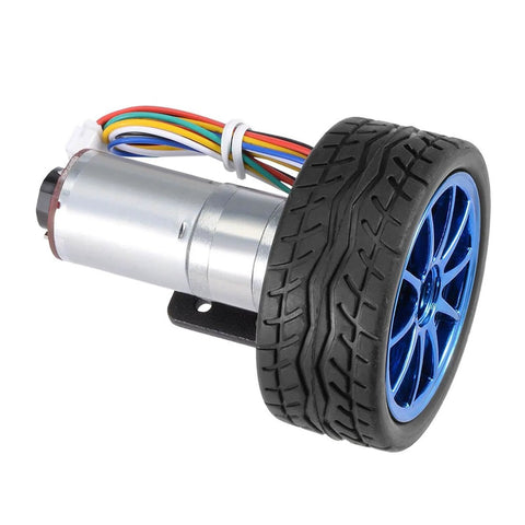 DC12V Encoder Gear Motor with Mounting Bracket, 65mm Magnetic Motor for Smart Car Robot Model DIY(130RPM) with wheel